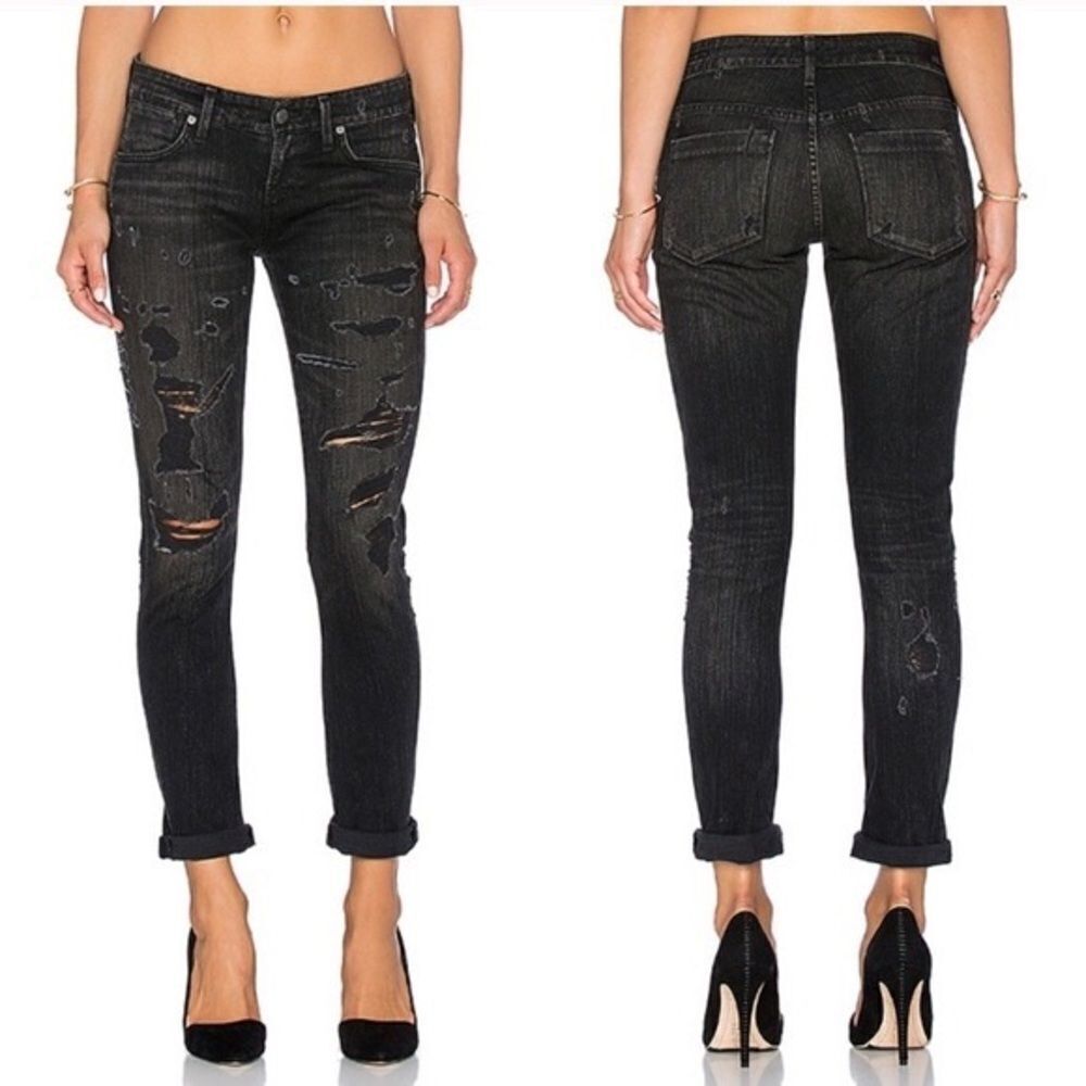 Agolde Chloe Slim Denim Skinny Liverpool Distressed Jeans Black / Gray 28